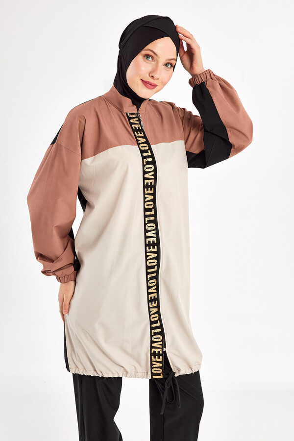 Black Sport Lycra Full Coverage Modest Swimsuit Set 1211 - Thumbnail