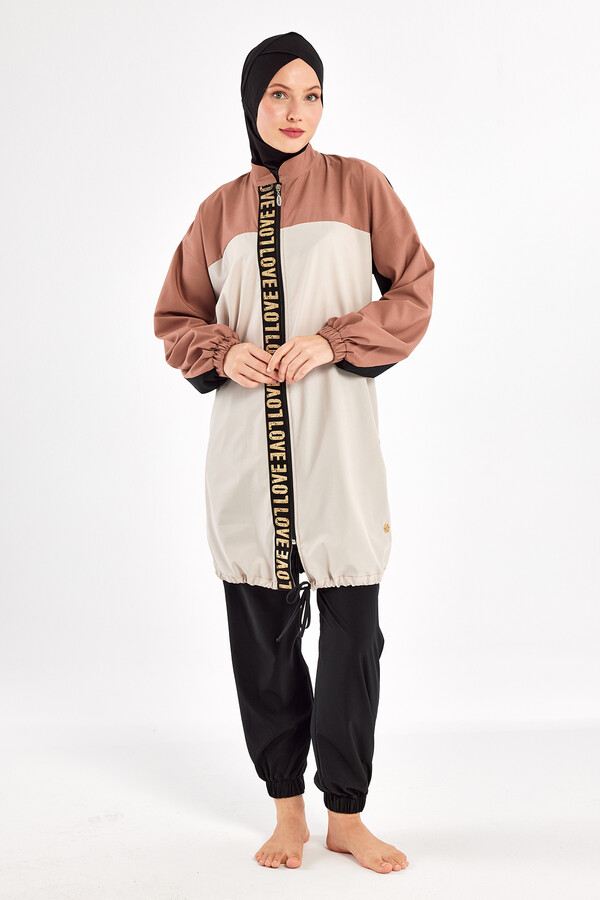 Black Sport Lycra Full Coverage Modest Swimsuit Set 1211 - Thumbnail