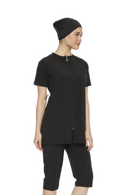 Haliç Mayo - Black Sport Lycra Half-Covered Modest Swimsuit Set 6369 (1)