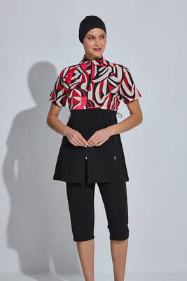 Haliç Mayo - Black Sport Lycra Half-Covered Modest Swimsuit Set 6568 (1)