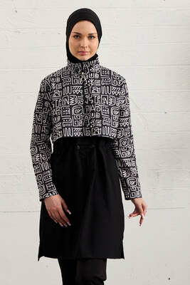 Remsa - Black Stretch Full Cover Modest Swimsuit Set 1527-41