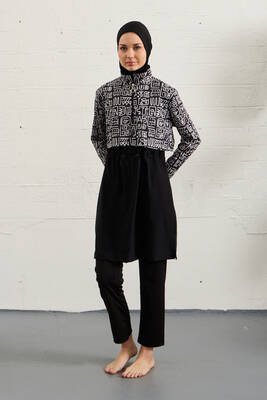 Remsa - Black Stretch Full Cover Modest Swimsuit Set 1527-41 (1)