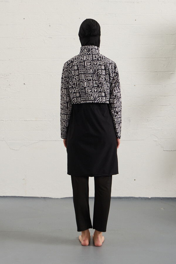 Black Stretch Full Cover Modest Swimsuit Set 1527-41 - Thumbnail