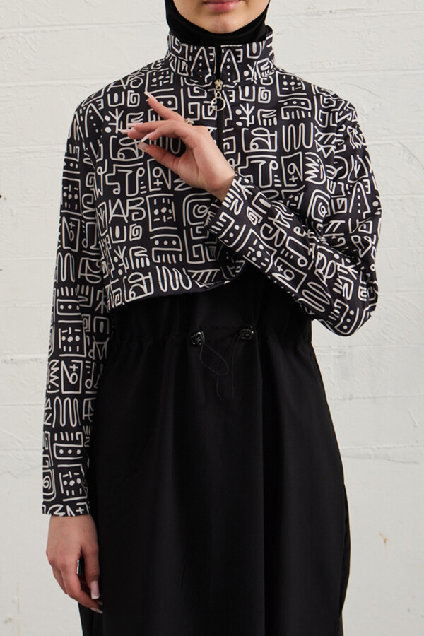 Black Stretch Full Cover Modest Swimsuit Set 1527-41 - Thumbnail