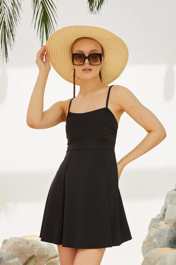 Black String Strap Dress Swimsuit with Skirt | Remsa Mayo - Thumbnail