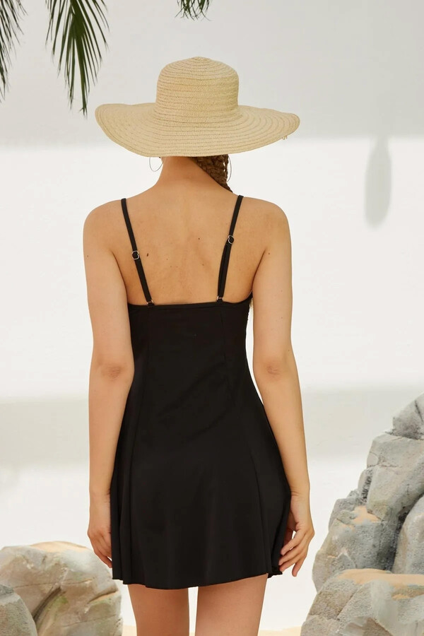 Black String Strap Dress Swimsuit with Skirt | Remsa Mayo - Thumbnail