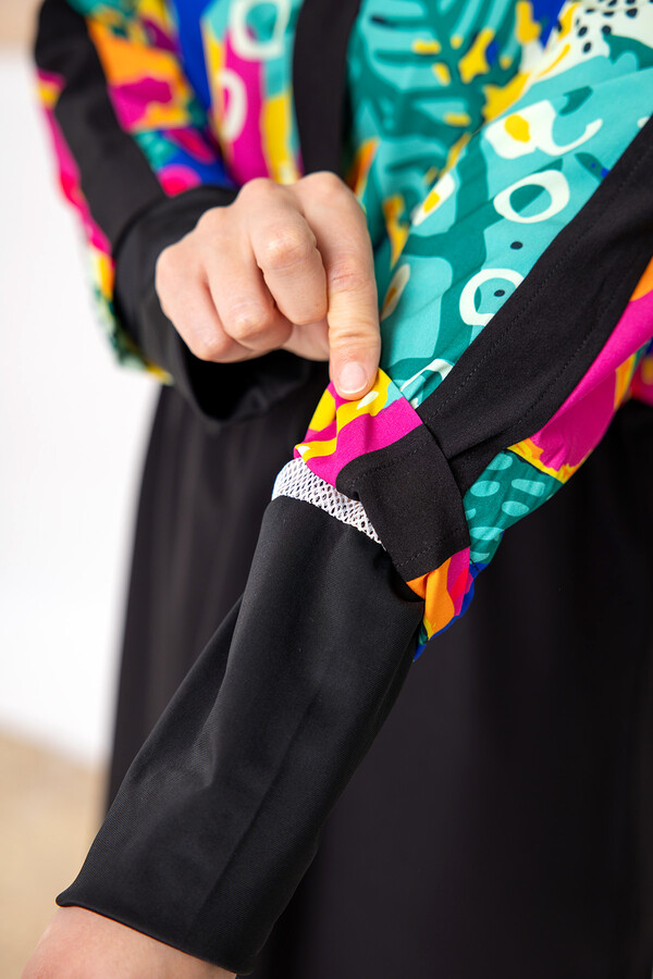 Black UV Protection Sport Lycra Full Coverage Modest Swimsuit Set 1205 - Thumbnail