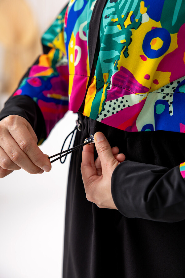 Black UV Protection Sport Lycra Full Coverage Modest Swimsuit Set 1205 - Thumbnail