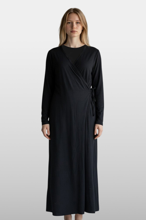 Black Viscose Modest Maxi Dress - Thumbnail