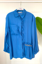 Lale Butik - Blue Ruffle Detail Ayrobin Shirt Tunic 4195