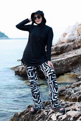 Remsa Mayo - Bol Paça Likralı Tam Kapalı Tesettür Mayo 900-300 Siyah Beyaz (1)