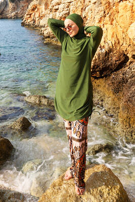 Remsa Mayo - Bol Paça Likralı Tam Kapalı Tesettür Mayo 900-303 Haki Remsa Mayo - Bol Paça Likralı Tam Kapalı Tesettür Mayo 900-303 Haki