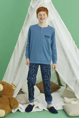 Remsa - Boys' Aydoğan Cotton Pajama Set - 240727 Petrol Remsa - Boys' Aydoğan Cotton Pajama Set - 240727 Petrol
