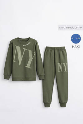 Remsa - Boys' Button-Up Knit Pajama Set in Khaki