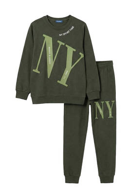 Remsa - Boys' Button-Up Knit Pajama Set in Khaki (1)