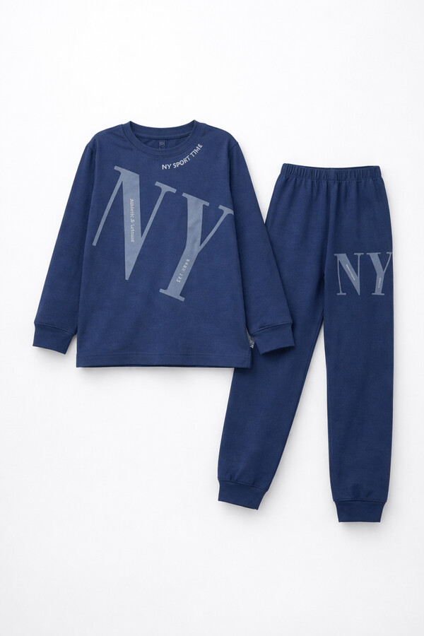 Boys' Button-Up Knit Pajama Set 4104 Navy03 - Thumbnail