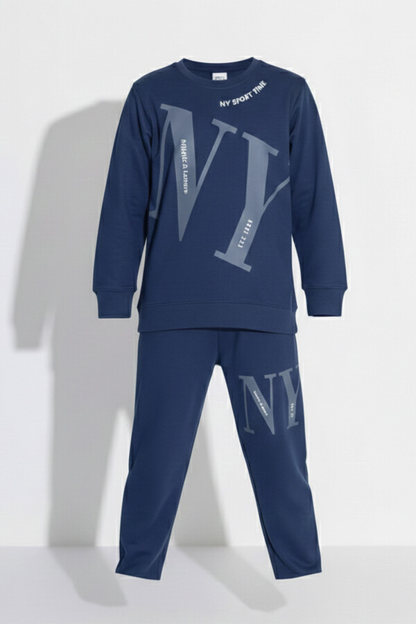 Boys' Button-Up Knit Pajama Set 4104 Navy03 - Thumbnail
