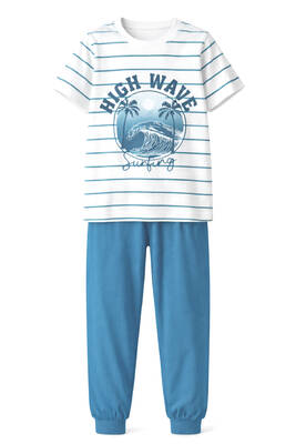 Remsa - Boys' Cotton Flannel Pajama Set in Blue Stripe