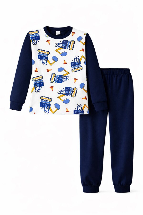 Boys Cotton Patterned Pajama Set 6068-18-Laci01 - Thumbnail