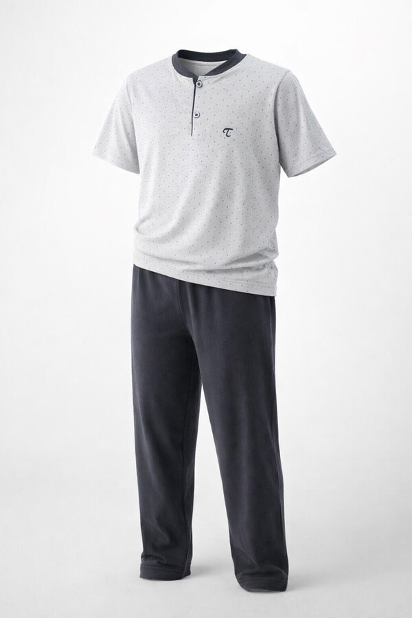Boys' Cotton Satin Pajama Set 4240 Grey01 - Thumbnail