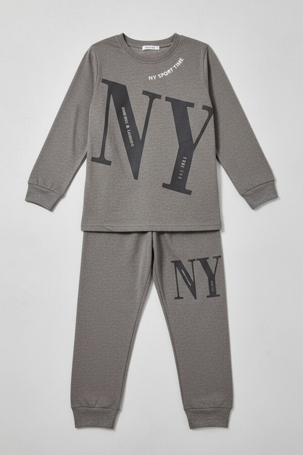 Boys' Garson Boy Cotton Knit Pajama Set 4224 Grey - Thumbnail
