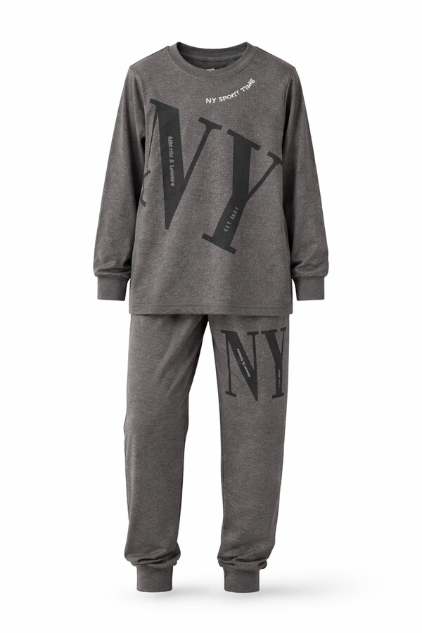 Boys' Garson Boy Cotton Knit Pajama Set 4224 Grey - Thumbnail