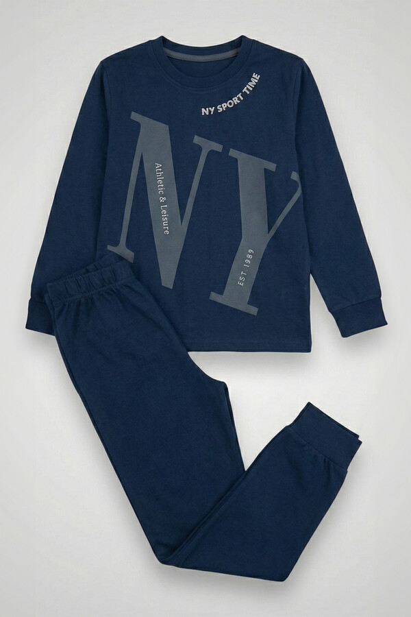 Boys' Garson Boy Cotton Knit Pajama Set 4224 Navy - Thumbnail