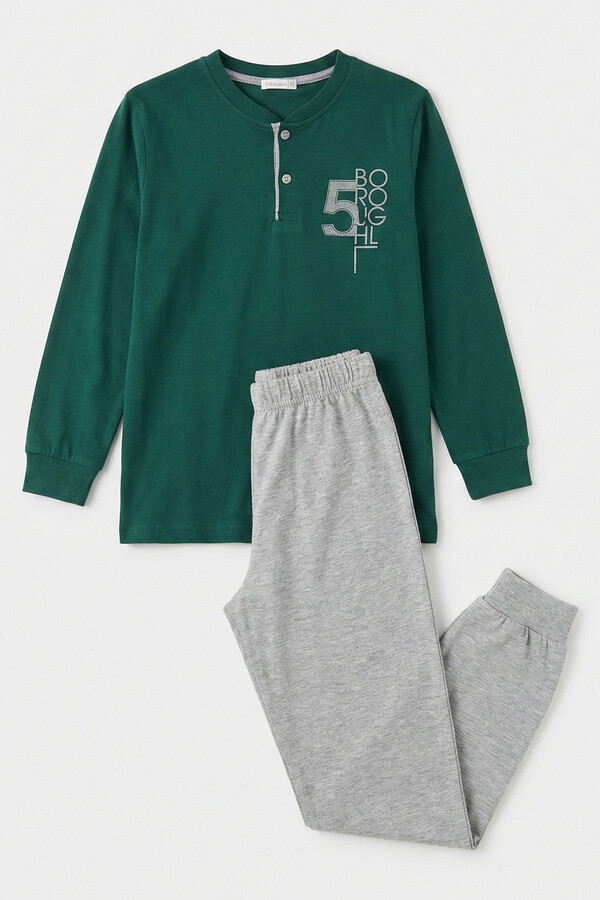 Boys' Garson Boy Cotton Knit Pajama Set 4226 Green01 - Thumbnail