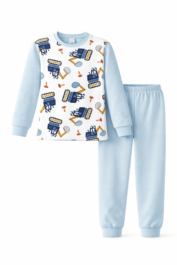 Boys' Patterned Cotton Pajama Set - Thumbnail