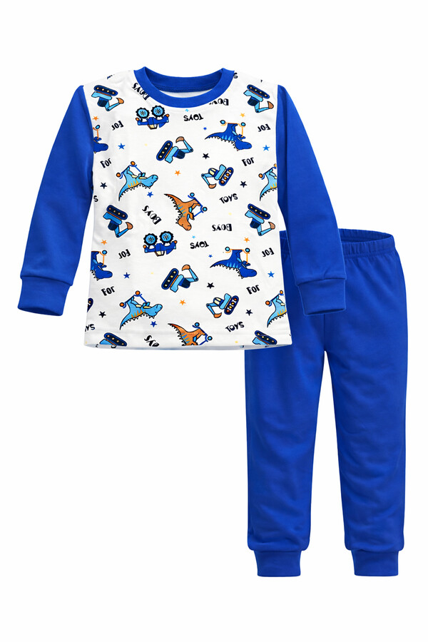 Boys' Printed Cotton Pajama Set - Thumbnail