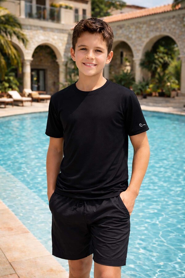 Boys' Short Sleeve Swim Tee for Water Activities - Thumbnail