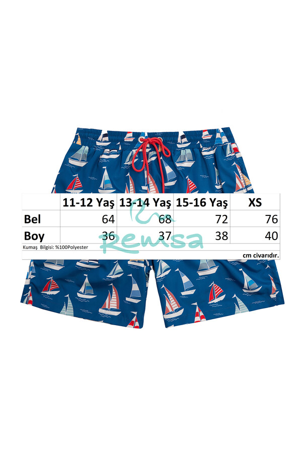Boys Swim Trunks in Petrol with Nautical Print 5321 - Thumbnail