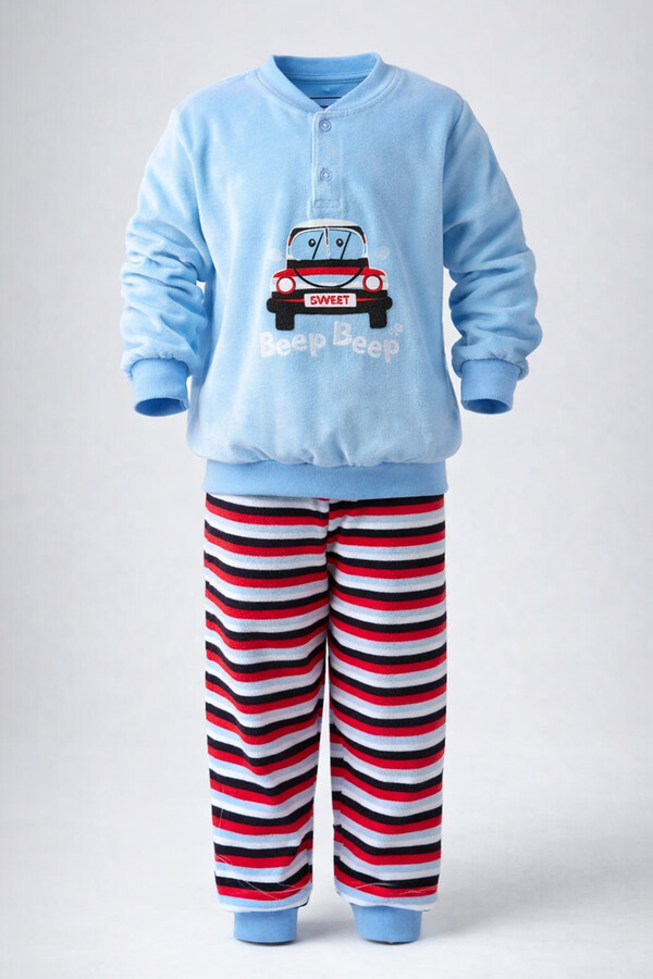 Boys Velvet Pajama Set 1664 Navy01 - Thumbnail