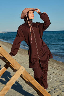 Alfasa - Brown Full-Cover Modest Swimwear Set with Swim Cap (1)