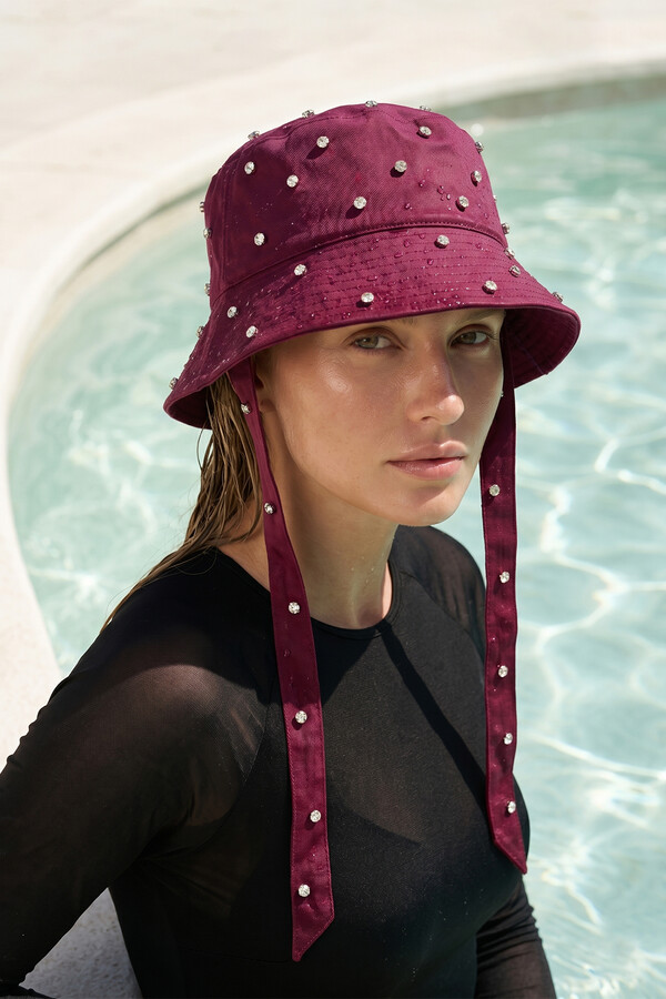 Burgundy Bucket Hat with Stone Details | Remsa Mayo - Thumbnail