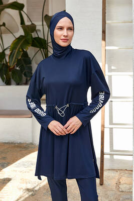 Rozamay - Butterfly Sleeve Full-Cover Swimwear Set in Navy