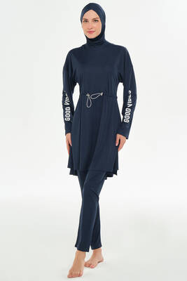 Rozamay - Butterfly Sleeve Full-Cover Swimwear Set in Navy (1)
