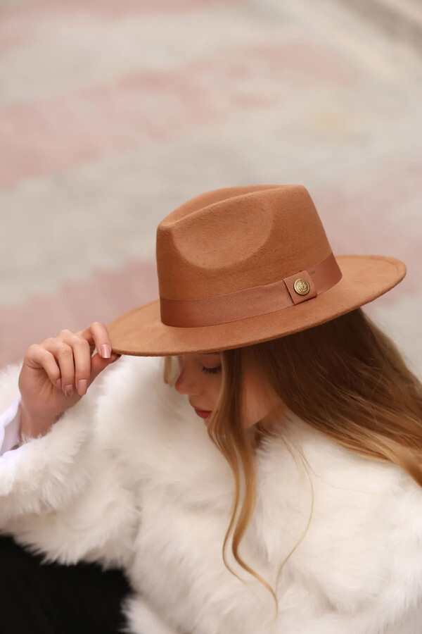 Button Detail Fedora Hat 1145 Camel - Thumbnail