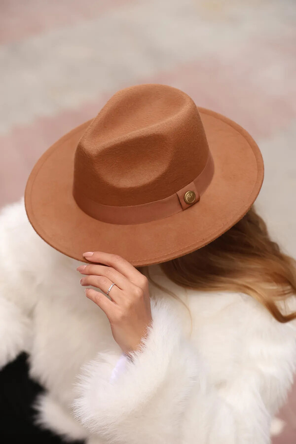 Button Detail Fedora Hat 1145 Camel - Thumbnail