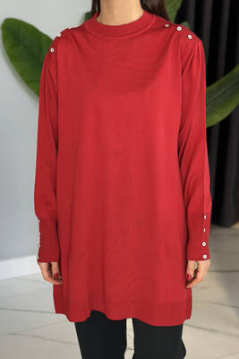Remsa - Button Detail Knit Tunic 34048 Red