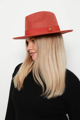 Remsa - Button Detail Straw Hat 1145 Terracotta (1)