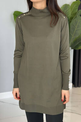 Remsa - Button Detailed Knitwear Tunic 34048 Khaki