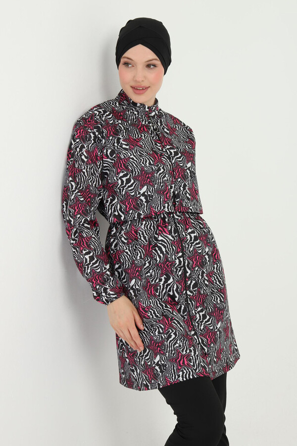 Büyük Beden Desenli Tam Kapalı Tesettür Mayo 11 Siyah07 - Thumbnail