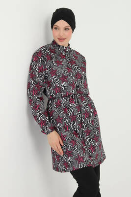 Haliç Mayo - Büyük Beden Desenli Tam Kapalı Tesettür Mayo 11 Siyah07 (1)