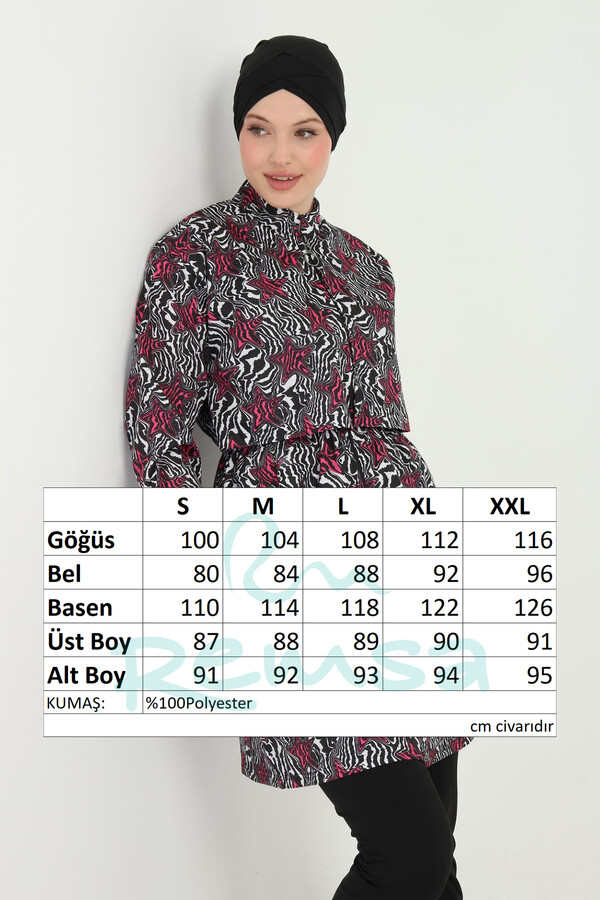 Büyük Beden Desenli Tam Kapalı Tesettür Mayo 11 Siyah07 - Thumbnail