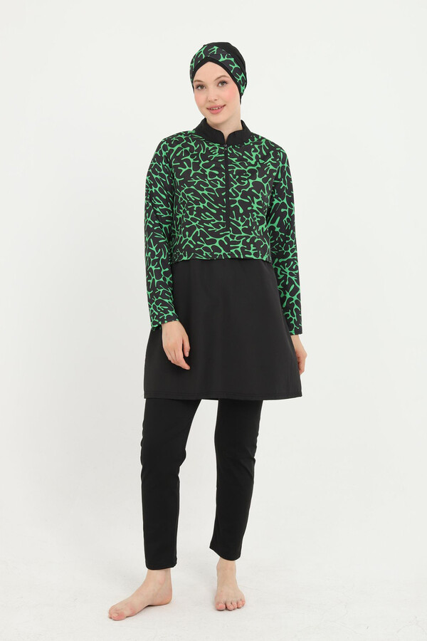 Büyük Beden Desenli Tam Kapalı Tesettür Mayo 17 Siyah02 - Thumbnail