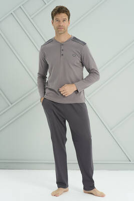 Remsa - Büyük Beden Erkek Interlok Penye Uzun Kol Pijama Takımı 2203 Gri