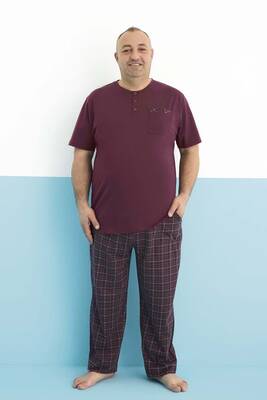 Aydoğan - Büyük Beden Erkek Kısa Kol Modal Pijama Takım 250180 Bordo03 (1)