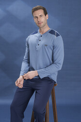 Remsa - Büyük Beden Erkek Penye Uzun Kol Pijama Takımı 2104 İndigo