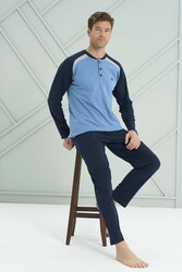 Remsa - Büyük Beden Erkek Penye Uzun Kol Pijama Takımı 2211 İndigo02